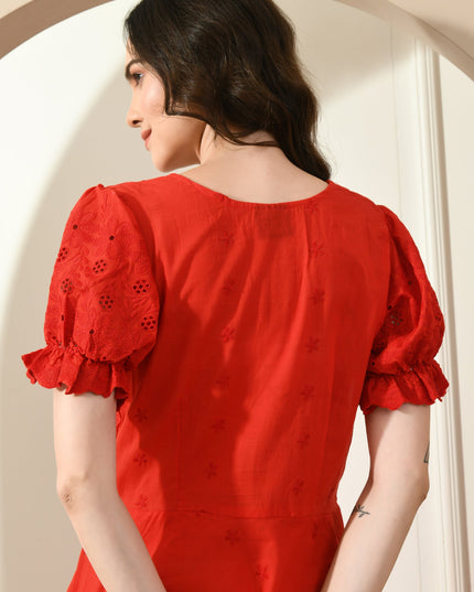 Red Hakoba Embroidered Dress for Women