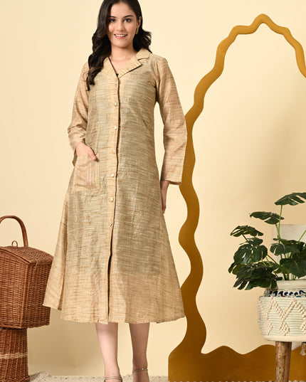 Green Indo Western Dress with Golden Jacket Co-ord Set