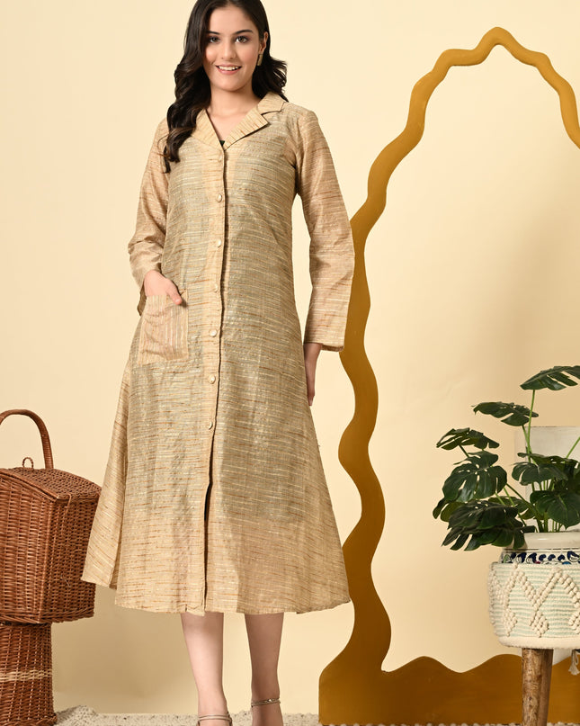 Green Indo Western Dress with Golden Jacket Co-ord Set