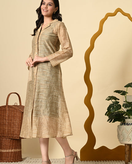 Green Indo Western Dress with Golden Jacket Co-ord Set