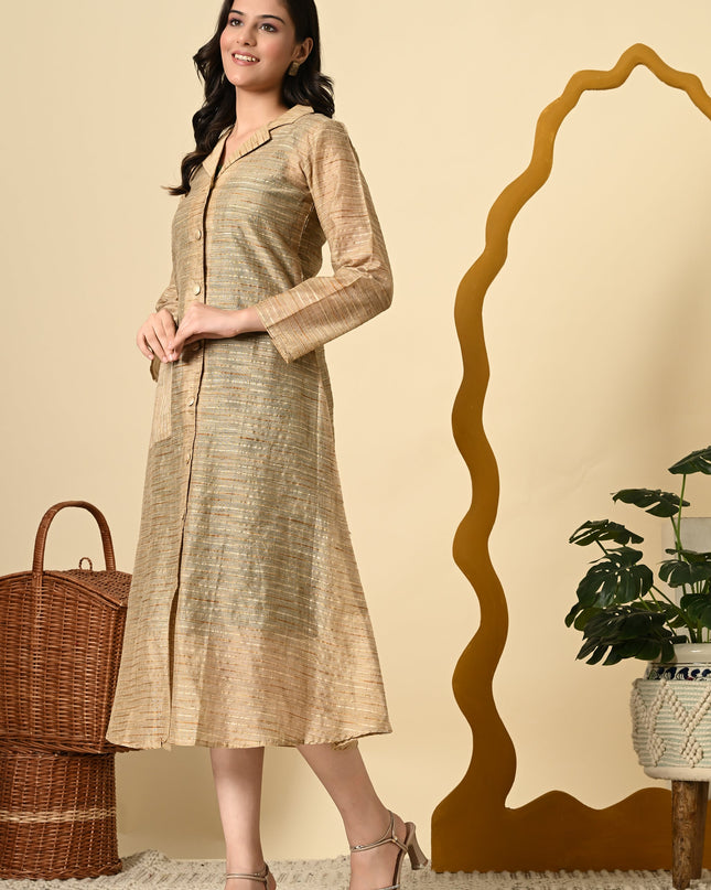 Green Indo Western Dress with Golden Jacket Co-ord Set