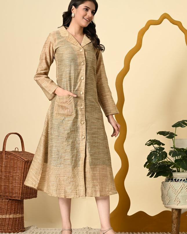 Green Indo Western Dress with Golden Jacket Co-ord Set