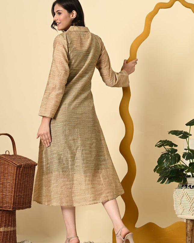 Green Indo Western Dress with Golden Jacket Co-ord Set