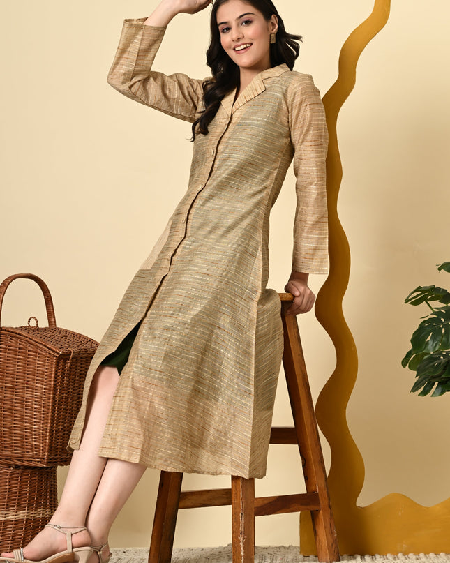 Green Indo Western Dress with Golden Jacket Co-ord Set