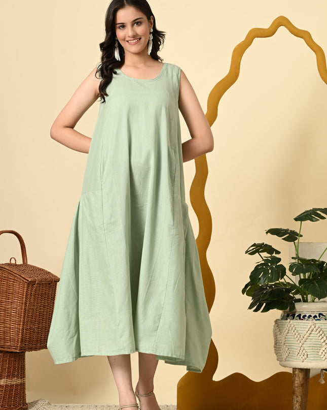Pistachio Cowl Dress with High Low Jacket for Women