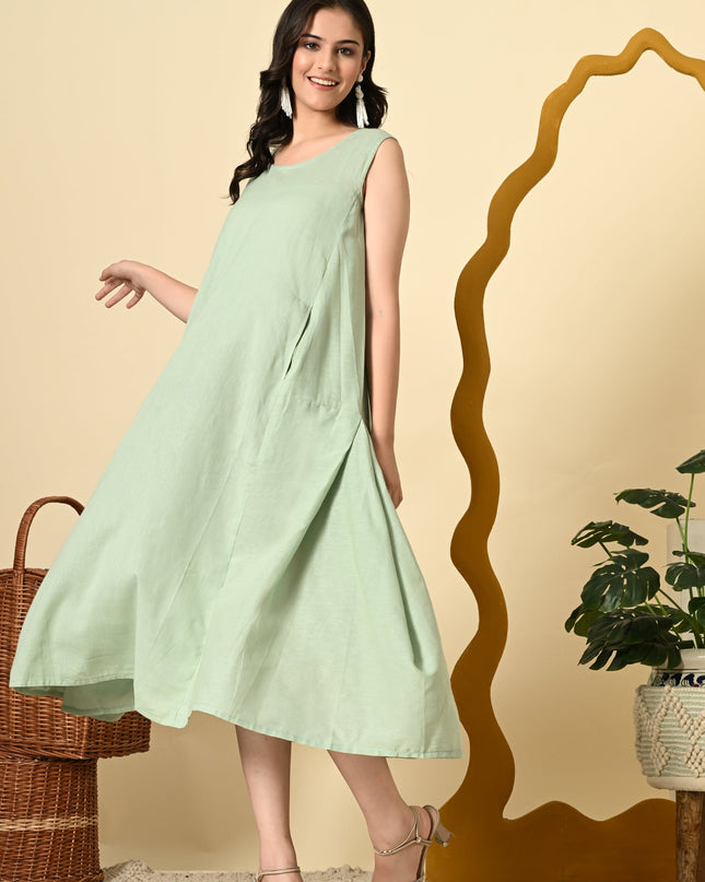 Pistachio Cowl Dress with High Low Jacket for Women