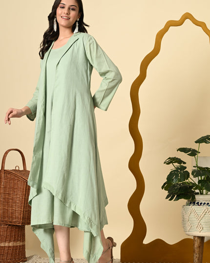 Pistachio Cowl Dress with High Low Jacket for Women
