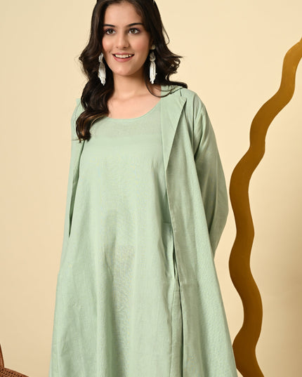 Pistachio Cowl Dress with High Low Jacket for Women