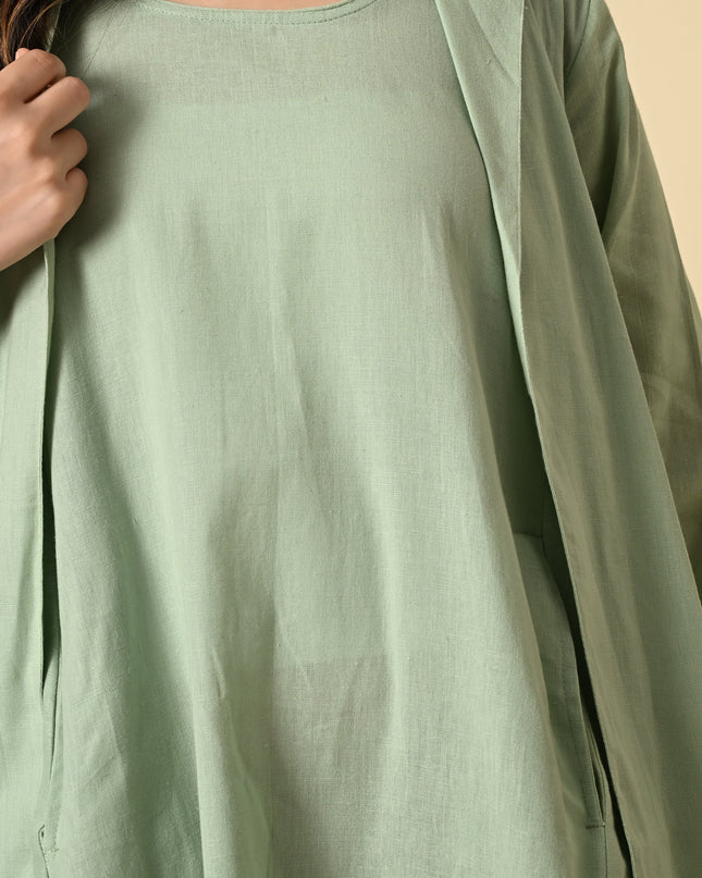 Pistachio Cowl Dress with High Low Jacket for Women