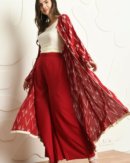 RED IKAT PRINT 3 PC CO-ORD SET