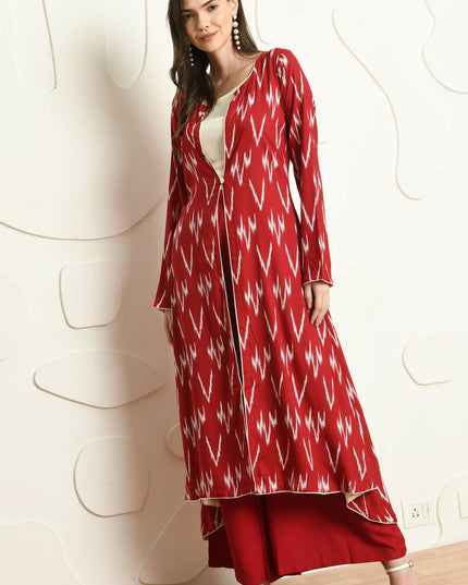 RED IKAT PRINT 3 PC CO-ORD SET