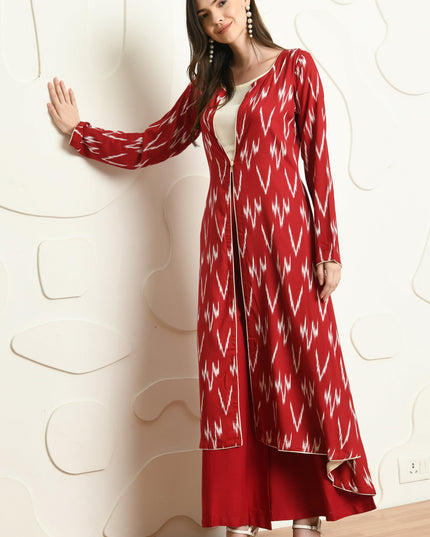 RED IKAT PRINT 3 PC CO-ORD SET