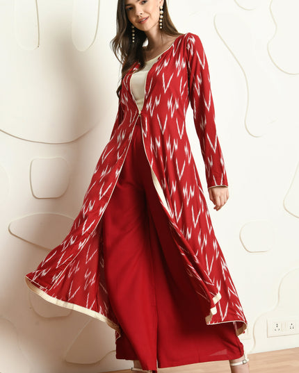 RED IKAT PRINT 3 PC CO-ORD SET