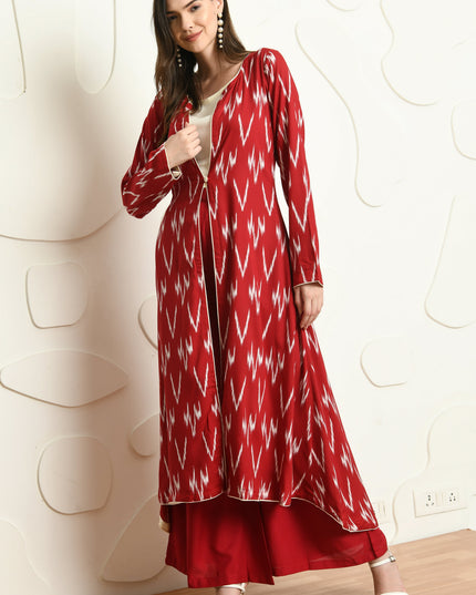 RED IKAT PRINT 3 PC CO-ORD SET