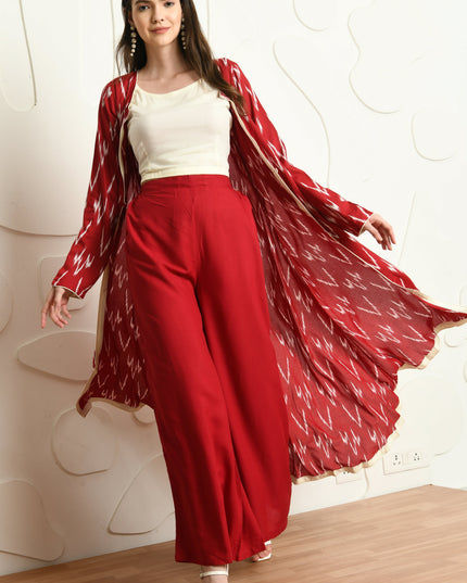 RED IKAT PRINT 3 PC CO-ORD SET