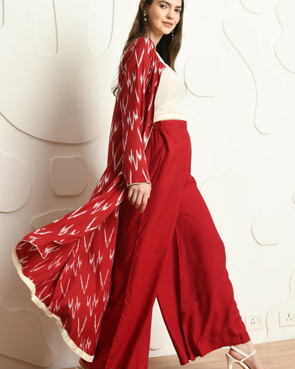 RED IKAT PRINT 3 PC CO-ORD SET