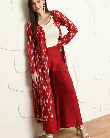 RED IKAT PRINT 3 PC CO-ORD SET