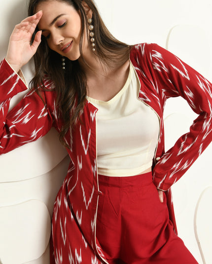 RED IKAT PRINT 3 PC CO-ORD SET