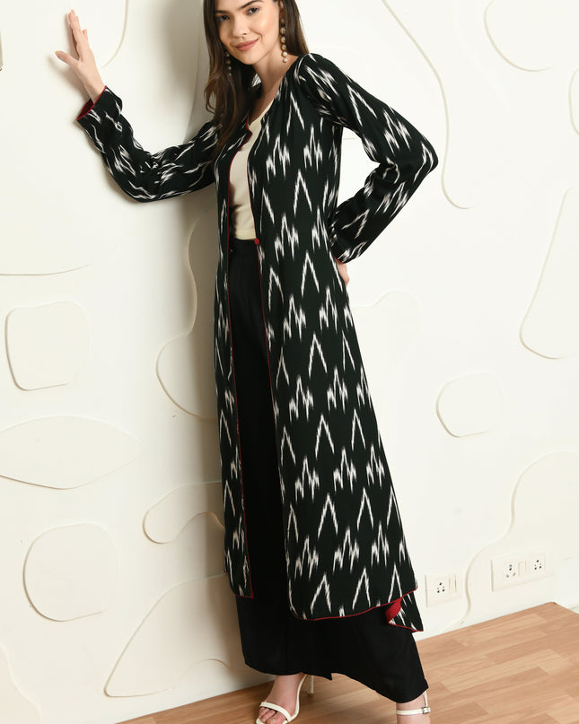 3 Piece Rayon Jacket Palazzo Outfit for Semi Festive Wear