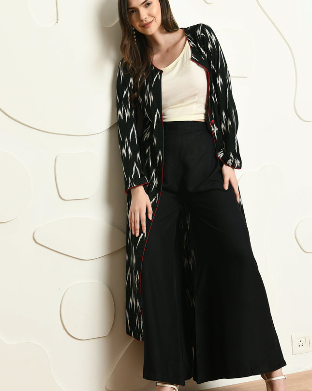 3 Piece Rayon Jacket Palazzo Outfit for Semi Festive Wear