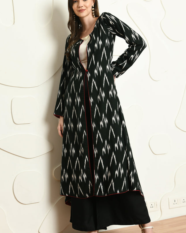 3 Piece Rayon Jacket Palazzo Outfit for Semi Festive Wear