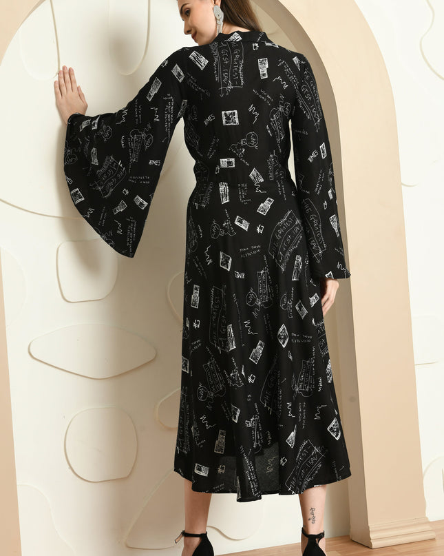 Black Fit & Flare Alphabet Print Dress