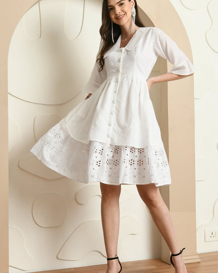 White Cotton Hakoba Dress for Women