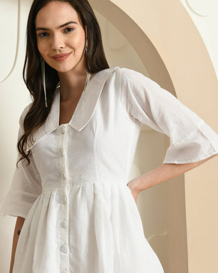 White Cotton Hakoba Dress for Women