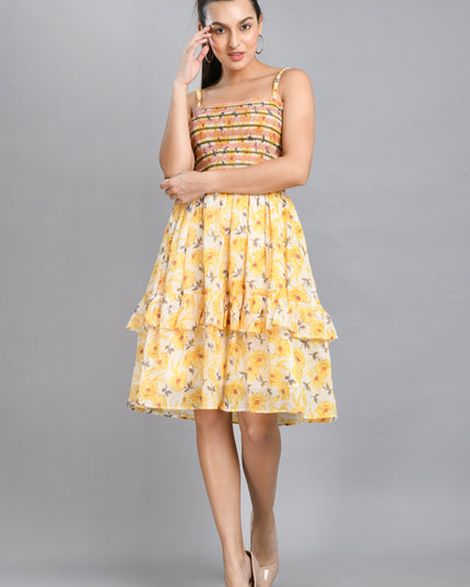 Yellow Floral Smoking Dress Canada
