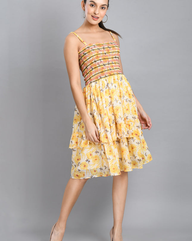 Yellow Floral Smoking Dress Canada