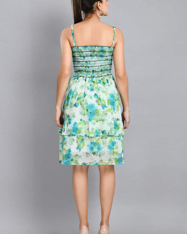 Turquoise Smoking Frill Short Dress for Women