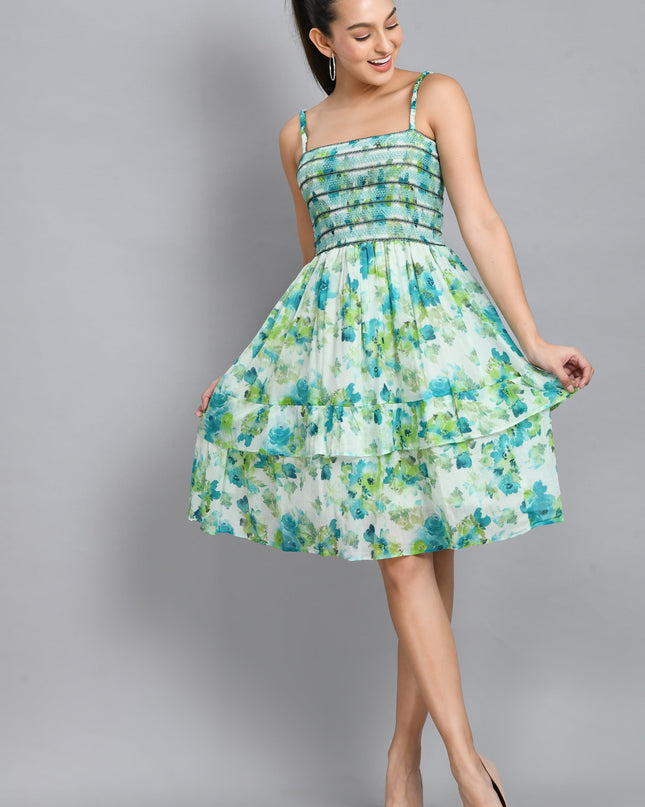 Turquoise Smoking Frill Short Dress for Women