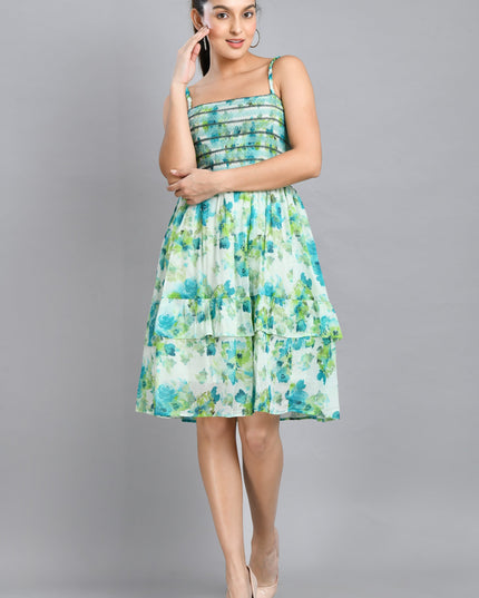 Turquoise Smoking Frill Short Dress for Women