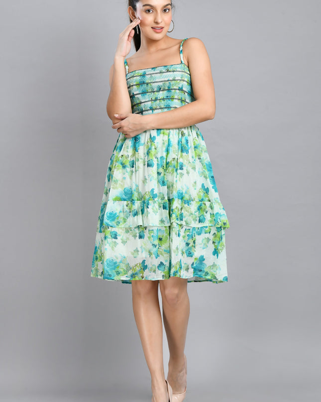 Turquoise Smoking Frill Short Dress for Women
