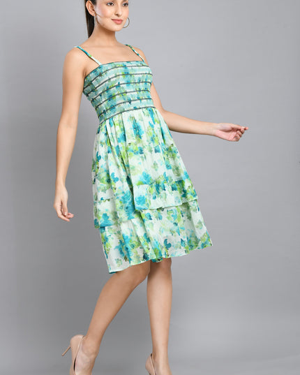 Turquoise Smoking Frill Short Dress for Women