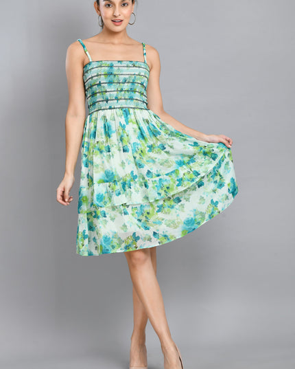 Turquoise Smoking Frill Short Dress for Women