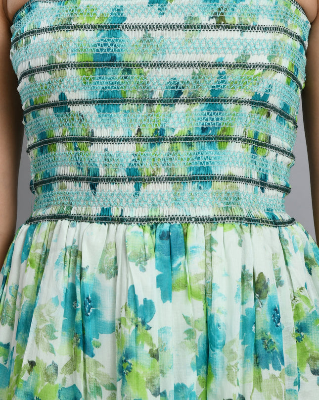 Turquoise Smoking Frill Short Dress for Women