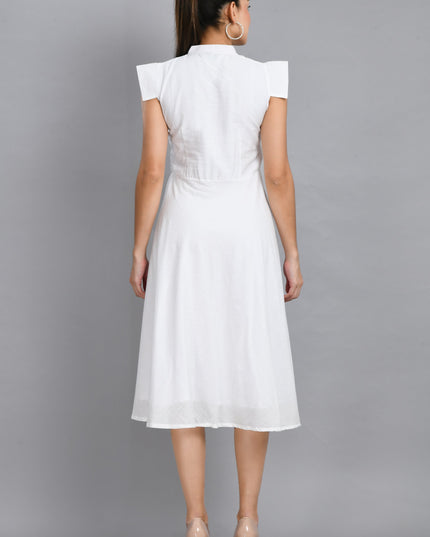 Elegant White Dress with Wooden Buttons
