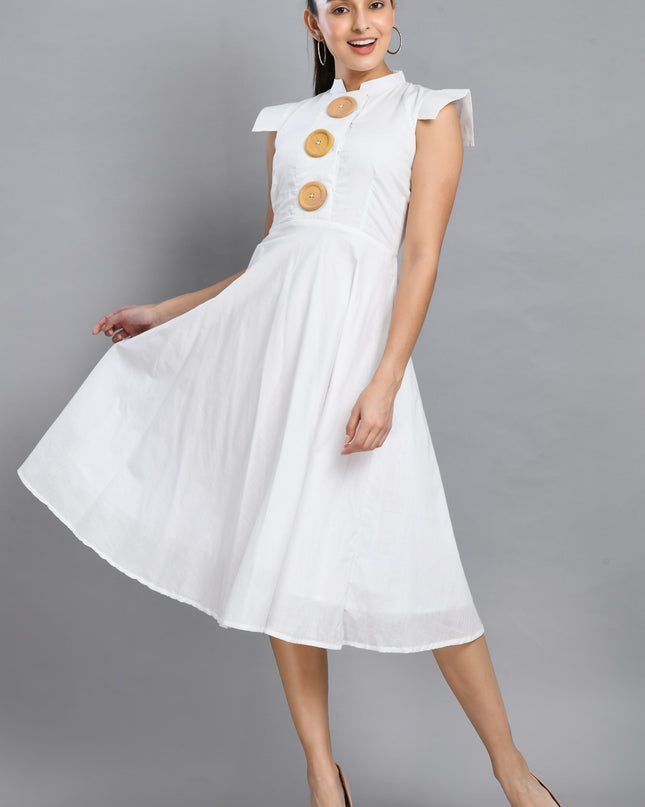 Elegant White Dress with Wooden Buttons