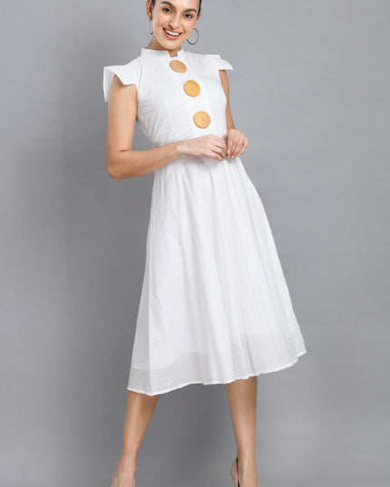 Elegant White Dress with Wooden Buttons