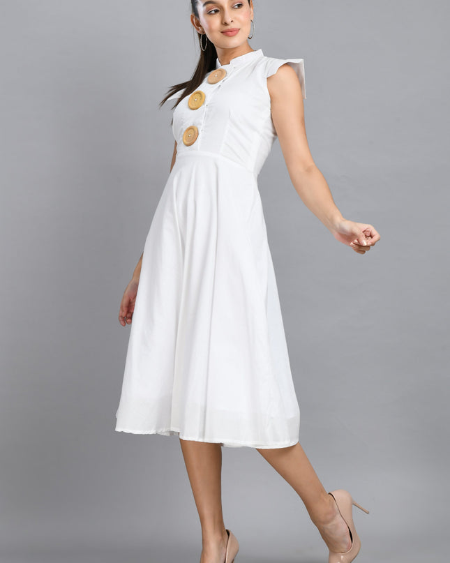 Elegant White Dress with Wooden Buttons