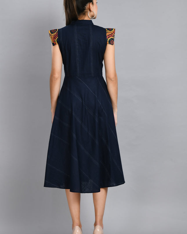Hand Painted Blue Linen Cotton Dress