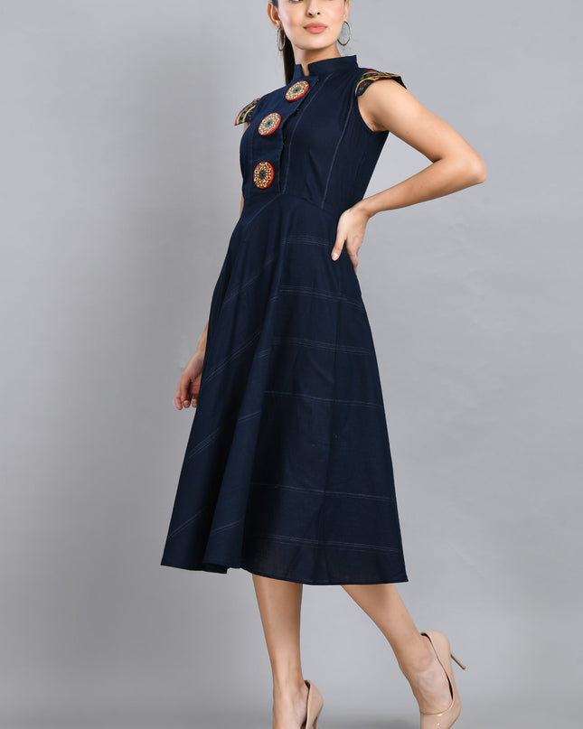 Hand Painted Blue Linen Cotton Dress