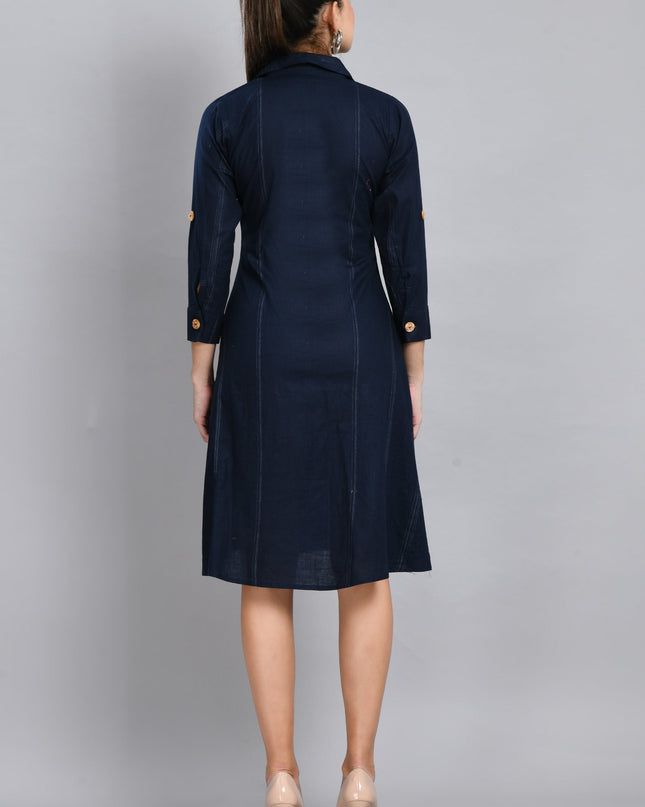 Blue Linen Jacket Dress Cotton Casual Wear