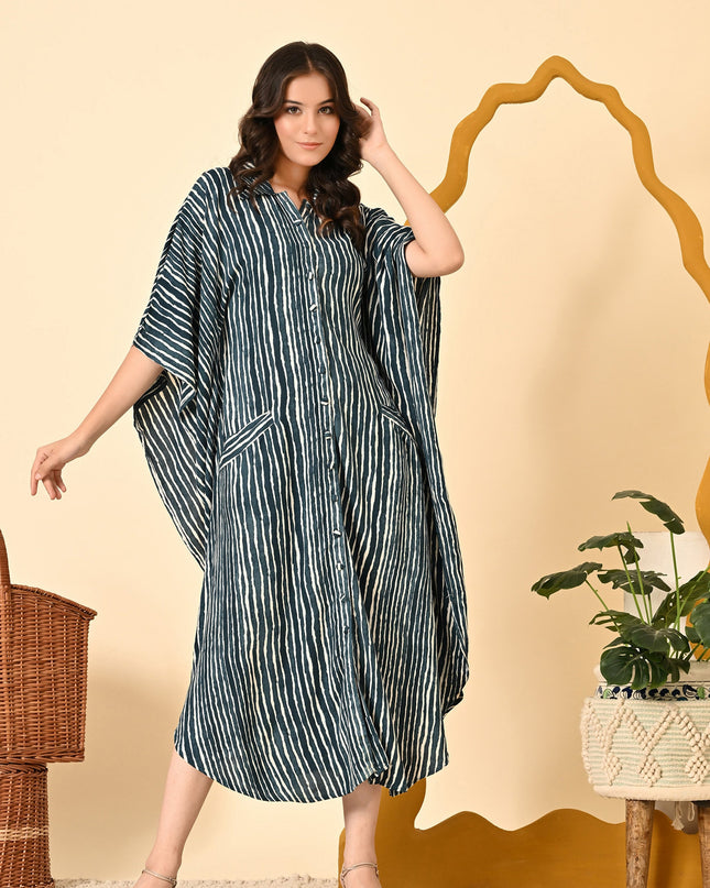 Rayon Cotton Loose Fit Kaftani Dress with Pockets
