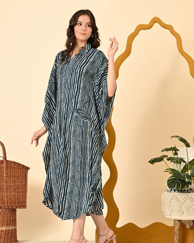 Rayon Cotton Loose Fit Kaftani Dress with Pockets