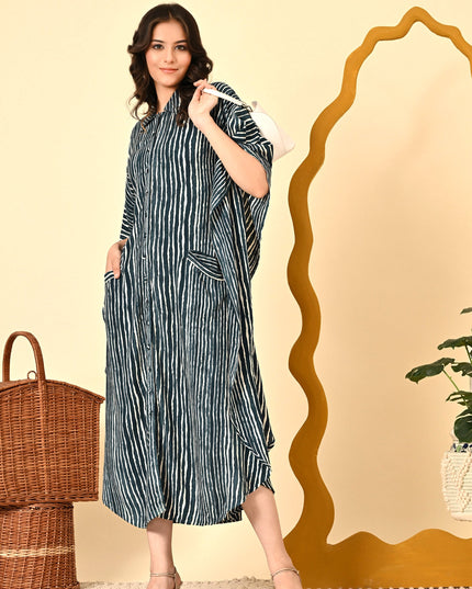 Rayon Cotton Loose Fit Kaftani Dress with Pockets