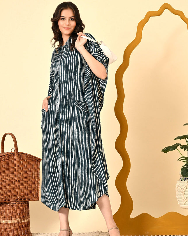 Rayon Cotton Loose Fit Kaftani Dress with Pockets