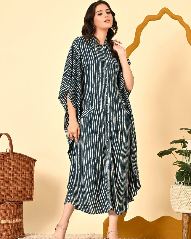 Rayon Cotton Loose Fit Kaftani Dress with Pockets