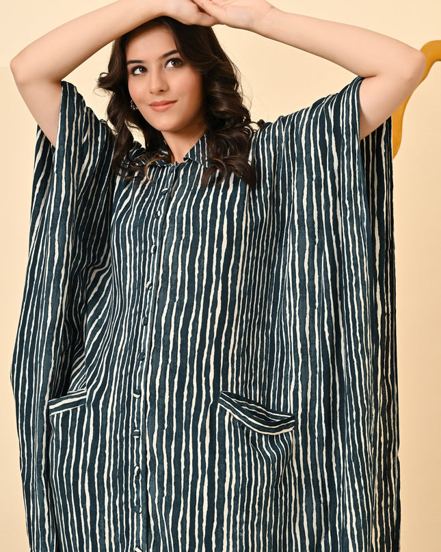 Rayon Cotton Loose Fit Kaftani Dress with Pockets